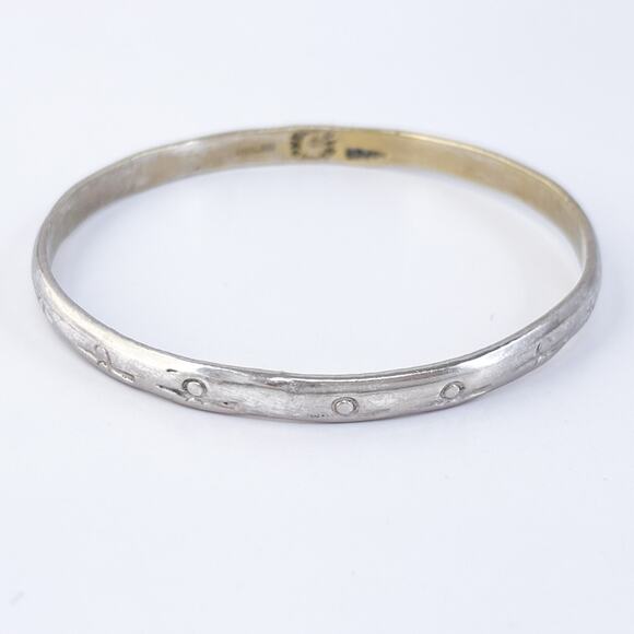 Vintage Sterling Silver Textured Bangle Bracelet 8" - Picture 2 of 7